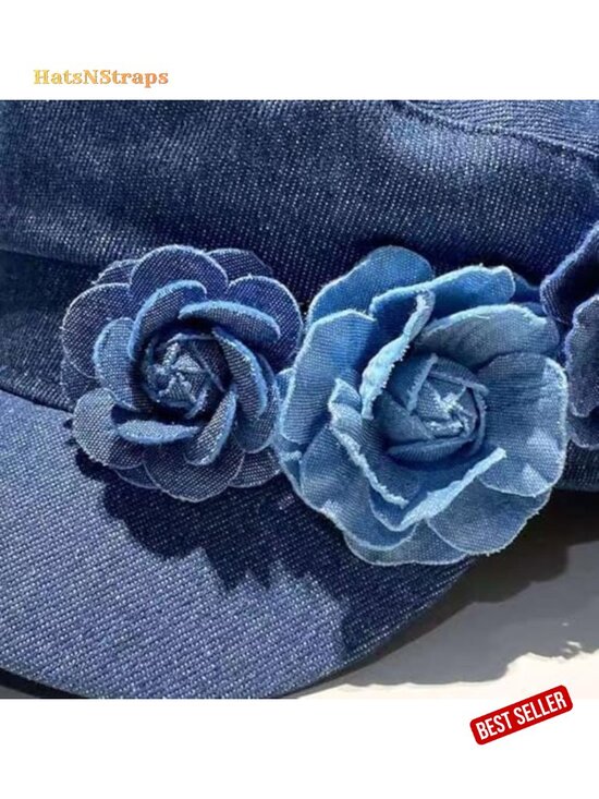 Womens Newsboy Cap Denim Hat French Fashion Floral Cabbie Baker Boy Beret main image 6